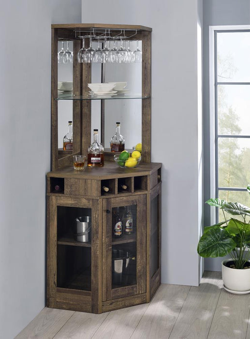 Alviso Corner Bar Cabinet with Stemware Rack Rustic Oak - U&U Home Budget Furniture (Carteret, NJ)