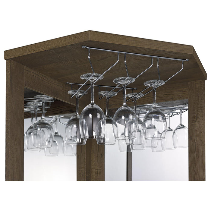 Alviso Corner Bar Cabinet with Stemware Rack Rustic Oak - U&U Home Budget Furniture (Carteret, NJ)
