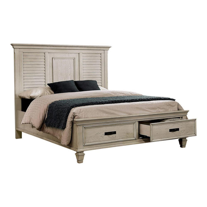 Franco Eastern King & Queen Storage Bed Antique White - U&U Home Budget Furniture (Carteret, NJ)