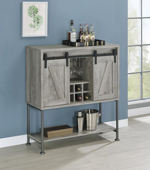Claremont Sliding Door Bar Cabinet with Lower Shelf Grey Driftwood - U&U Home Budget Furniture (Carteret, NJ)