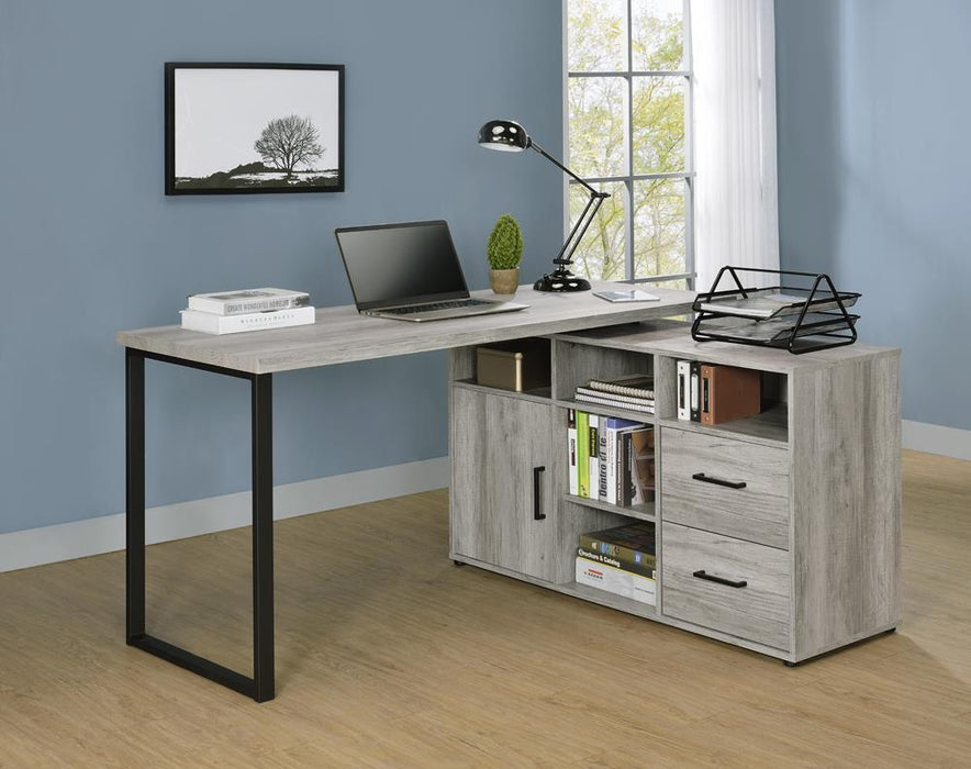Hertford L-shape Office Desk with Storage Grey Driftwood - U&U Home Budget Furniture (Carteret, NJ)