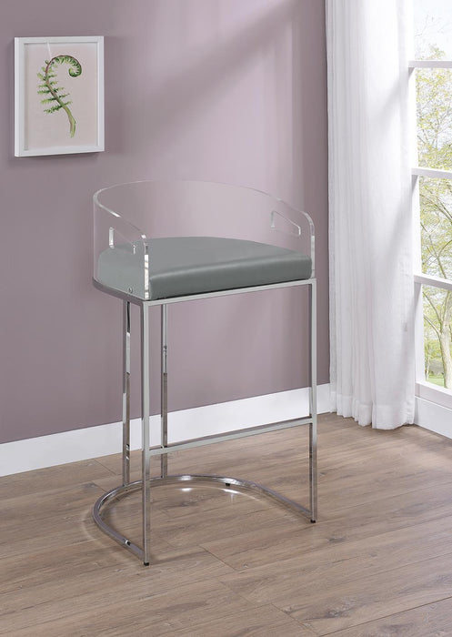 Thermosolis Acrylic Back Bar Stools Grey and Chrome (Set of 2) - U&U Home Budget Furniture (Carteret, NJ)