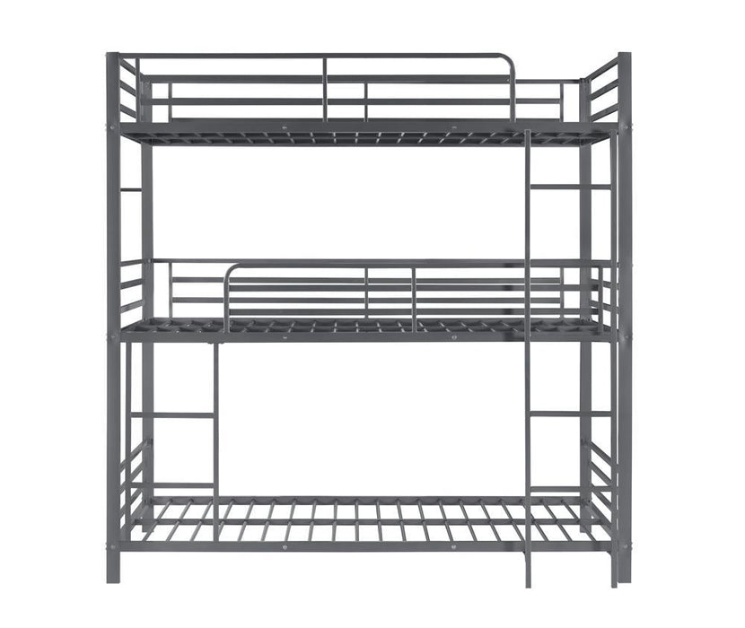Maynard Metal Triple Twin Bunk Bed Gunmetal - U&U Home Budget Furniture (Carteret, NJ)