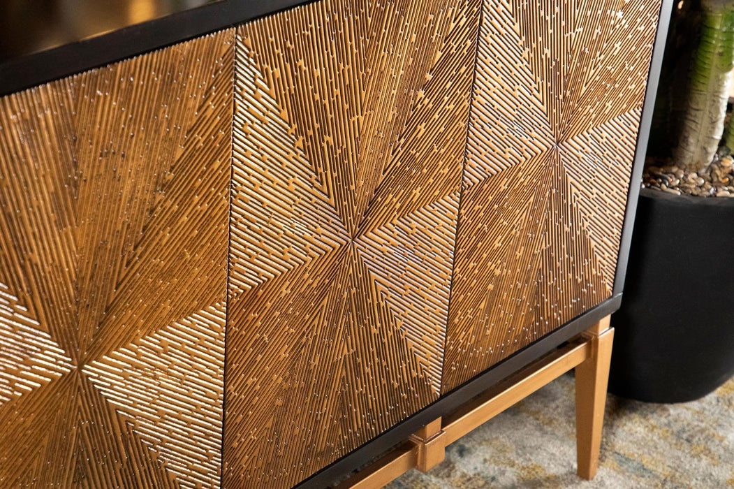 Zira Sunburst 4-door Accent Cabinet Brown and Antique Gold - U&U Home Budget Furniture (Carteret, NJ)