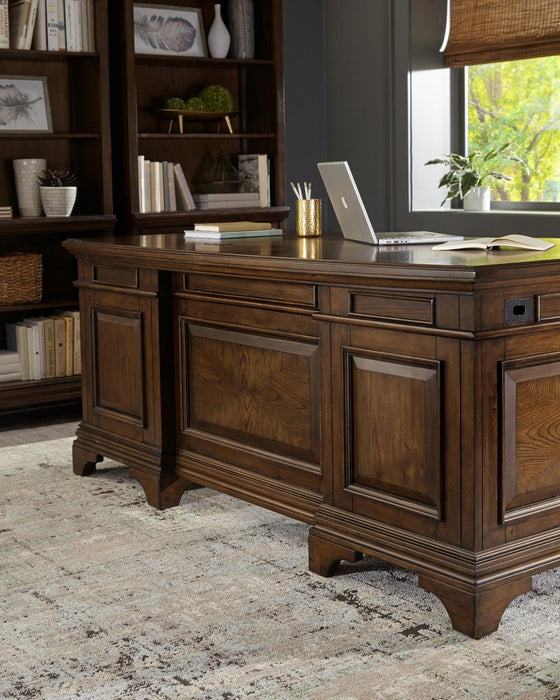 Hartshill Executive Desk with File Cabinets Burnished Oak - U&U Home Budget Furniture (Carteret, NJ)