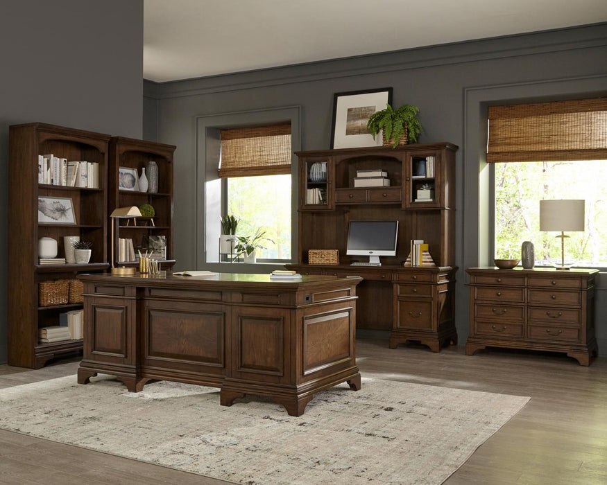 Hartshill Executive Desk with File Cabinets Burnished Oak - U&U Home Budget Furniture (Carteret, NJ)
