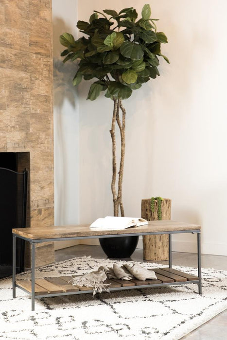 Gerbera Accent Bench with Slat Shelf Natural and Gunmetal - U&U Home Budget Furniture (Carteret, NJ)