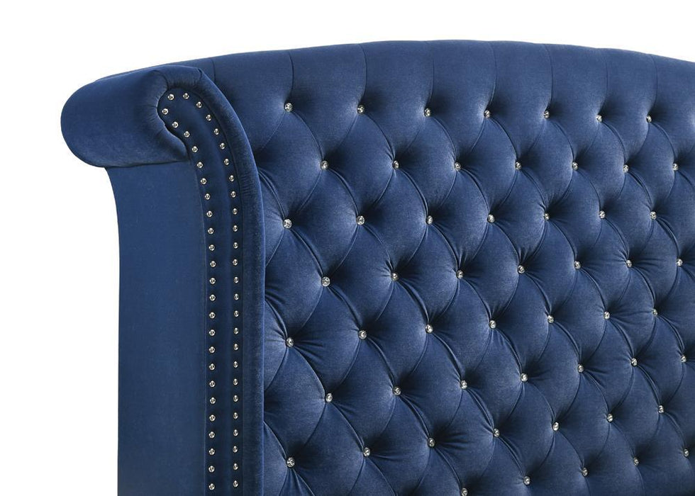 Melody California King, Eastren King, Queen Wingback Upholstered Bed Pacific Blue & Grey - U&U Home Budget Furniture (Carteret, NJ)