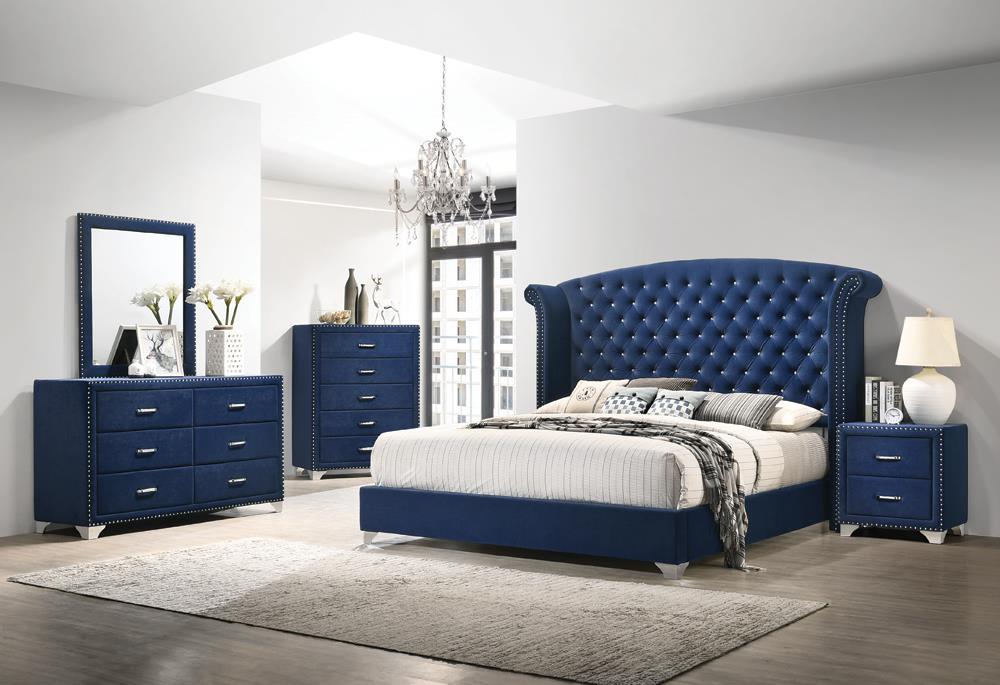 Melody California King, Eastren King, Queen Wingback Upholstered Bed Pacific Blue & Grey - U&U Home Budget Furniture (Carteret, NJ)