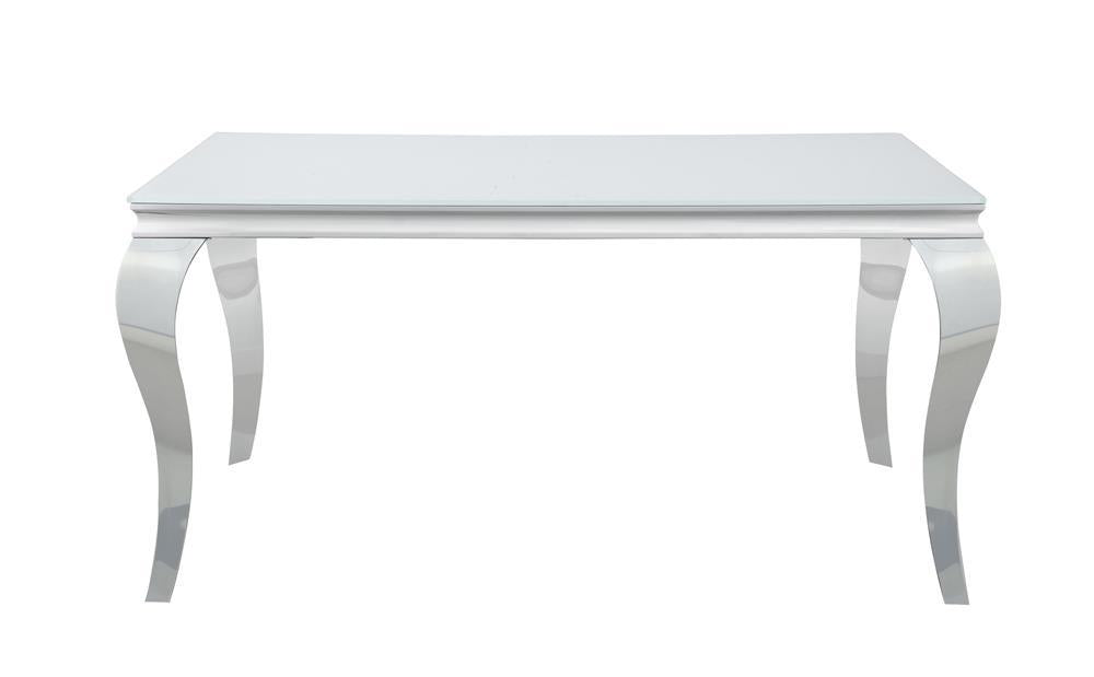 Carone Rectangular Glass Top Dining Table White and Chrome - U&U Home Budget Furniture (Carteret, NJ)