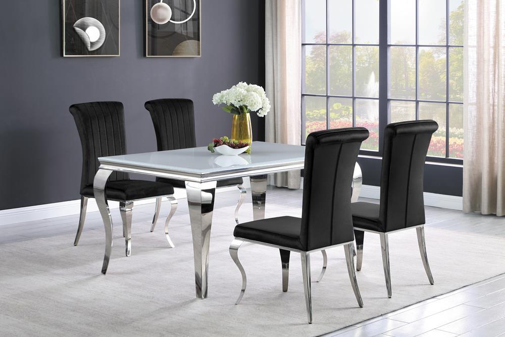 Carone Rectangular Glass Top Dining Table White and Chrome - U&U Home Budget Furniture (Carteret, NJ)
