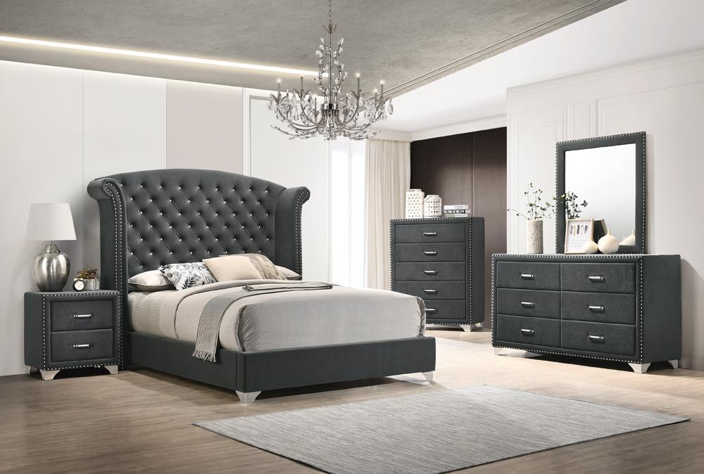 Melody California King, Eastren King, Queen Wingback Upholstered Bed Pacific Blue & Grey - U&U Home Budget Furniture (Carteret, NJ)