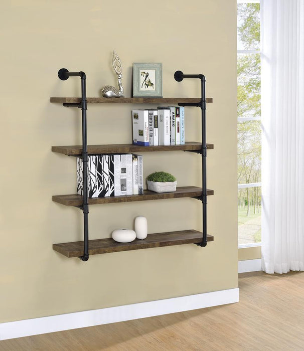 Elmcrest 40-inch Wall Shelf Black and Grey Driftwood - U&U Home Budget Furniture (Carteret, NJ)