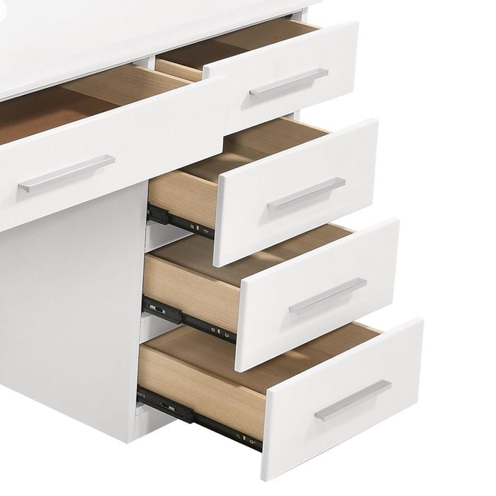 Felicity 9-drawer Vanity Desk with Lighted Mirror Glossy White - U&U Home Budget Furniture (Carteret, NJ)