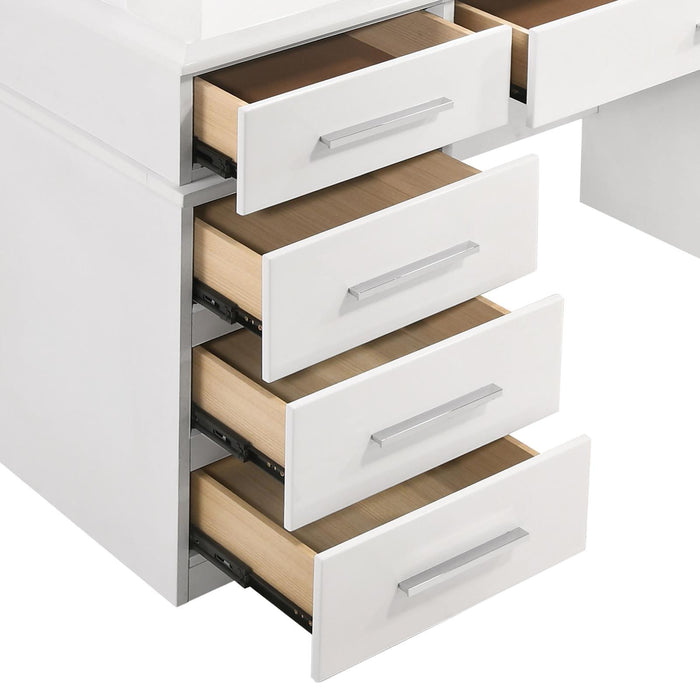 Felicity 9-drawer Vanity Desk with Lighted Mirror Glossy White - U&U Home Budget Furniture (Carteret, NJ)