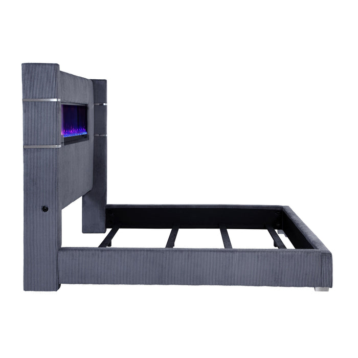 Tisdall California King, E.King & Queen Bed Grey, Black & Queen - U&U Home Budget Furniture (Carteret, NJ)