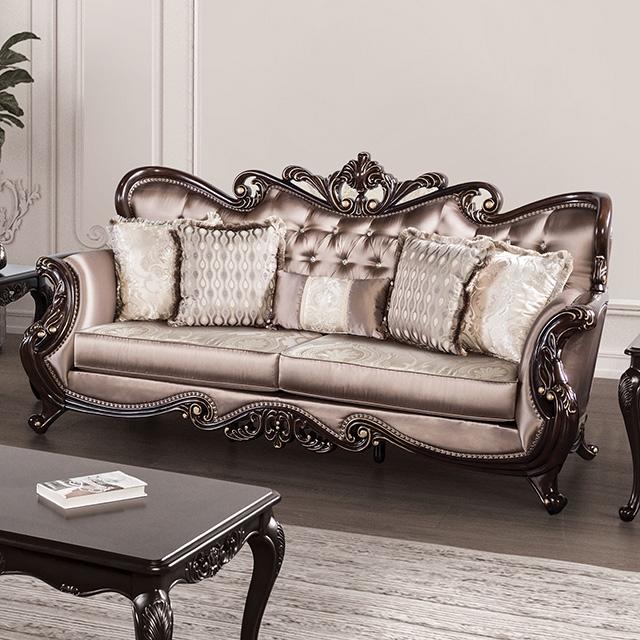 Albacete Sofa Campage & Walnut - U&U Home Budget Furniture (Carteret, NJ)