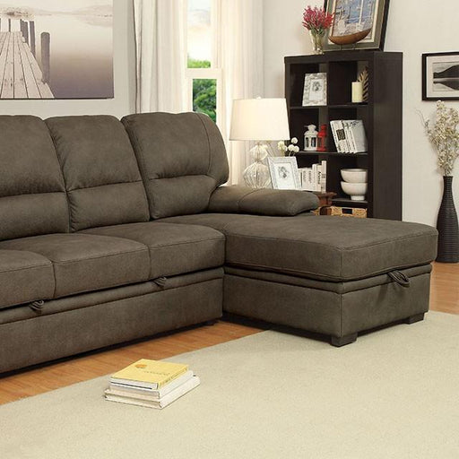ALCESTER Brown & Gray Sectional w/ Sleeper, Ash - U&U Home Budget Furniture (Carteret, NJ)