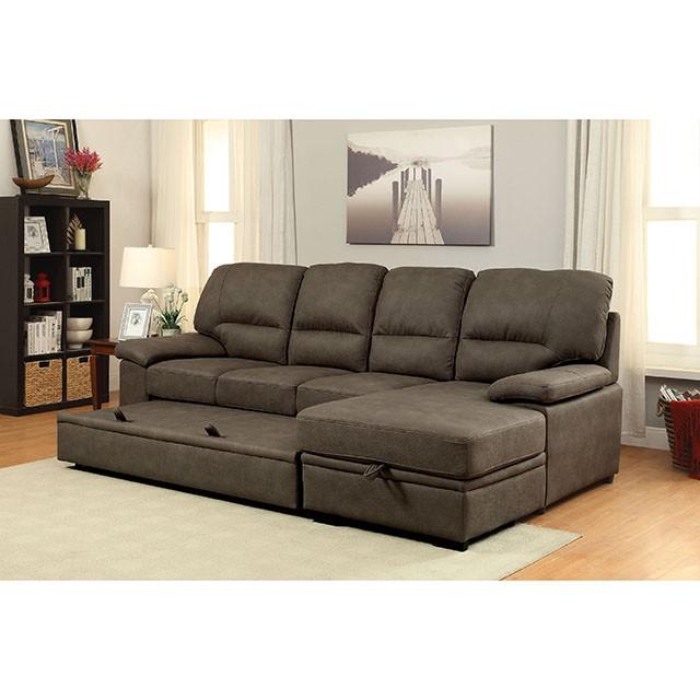 ALCESTER Brown & Gray Sectional w/ Sleeper, Ash - U&U Home Budget Furniture (Carteret, NJ)