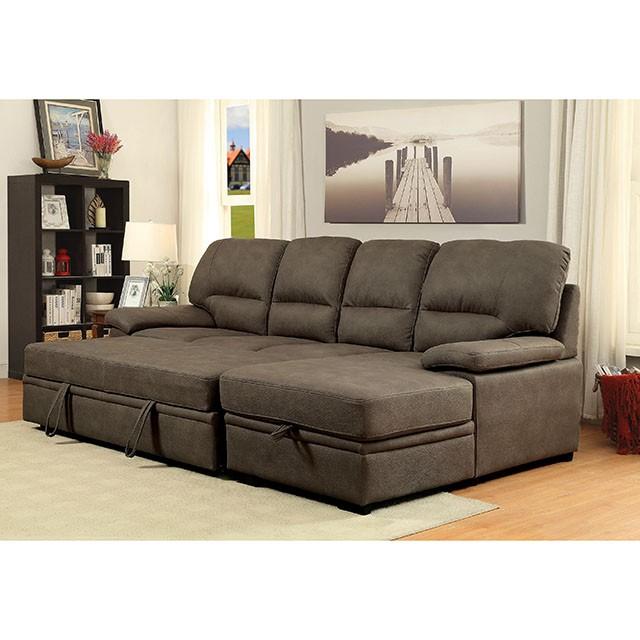 ALCESTER Brown & Gray Sectional w/ Sleeper, Ash - U&U Home Budget Furniture (Carteret, NJ)