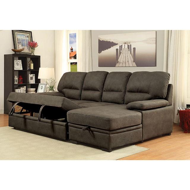 ALCESTER Brown & Gray Sectional w/ Sleeper, Ash - U&U Home Budget Furniture (Carteret, NJ)