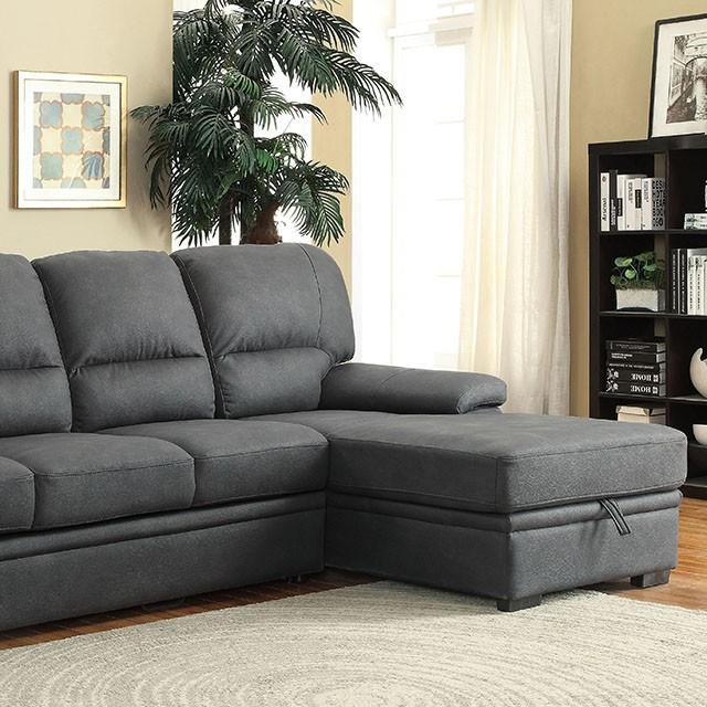 ALCESTER Brown & Gray Sectional w/ Sleeper, Ash - U&U Home Budget Furniture (Carteret, NJ)