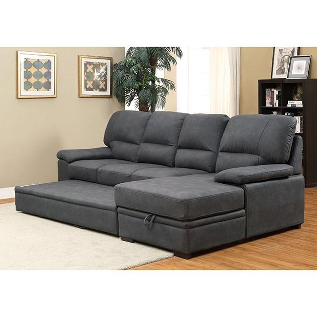 ALCESTER Brown & Gray Sectional w/ Sleeper, Ash - U&U Home Budget Furniture (Carteret, NJ)