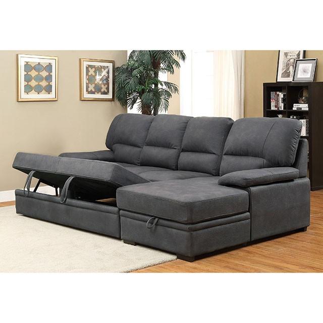 ALCESTER Brown & Gray Sectional w/ Sleeper, Ash - U&U Home Budget Furniture (Carteret, NJ)