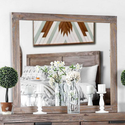 Wynton Weathered Light Oak Mirror - U&U Home Budget Furniture (Carteret, NJ)