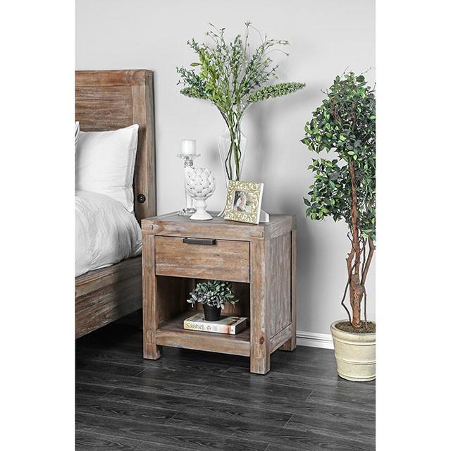 Wynton Weathered Light Oak Night Stand - U&U Home Budget Furniture (Carteret, NJ)