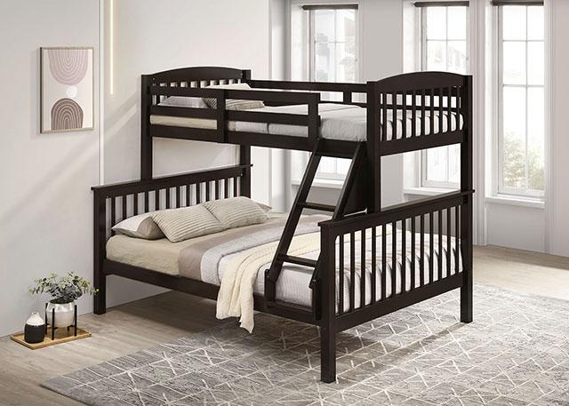 Brookings Twin/Full Bunk Bed White, Brown & Black - U&U Home Budget Furniture (Carteret, NJ)