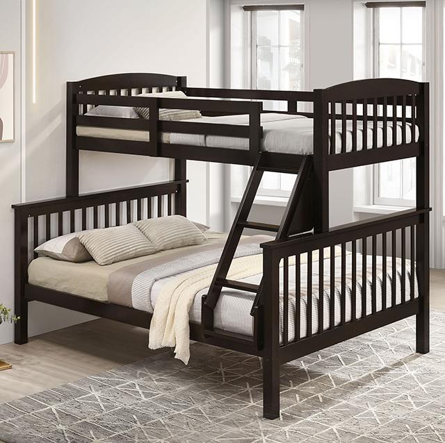 Brookings Twin/Full Bunk Bed White, Brown & Black - U&U Home Budget Furniture (Carteret, NJ)