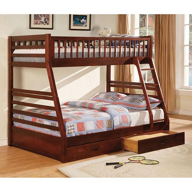 California II Cherry Twin/Full Bunk Bed w/ 2 Drawers Cherry, Walnut, Grey, &Oak - U&U Home Budget Furniture (Carteret, NJ)