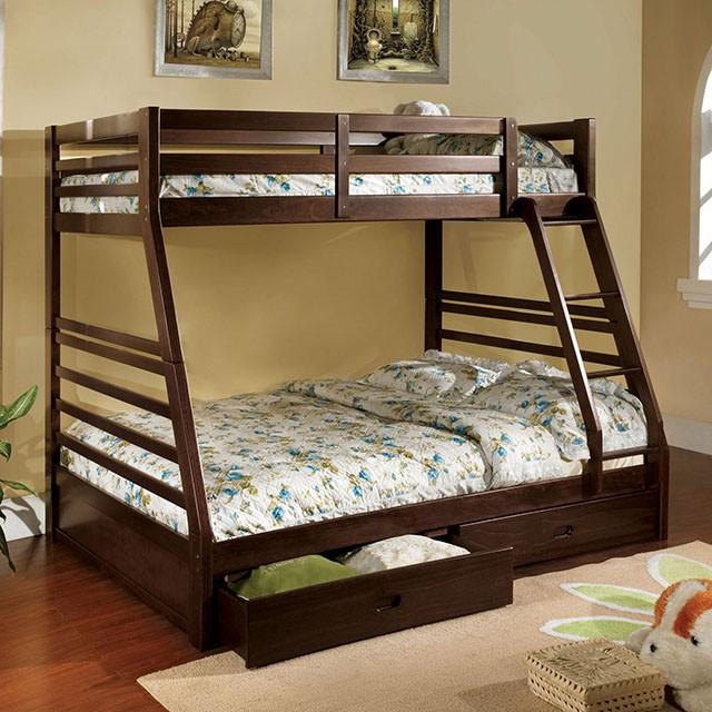 California II Cherry Twin/Full Bunk Bed w/ 2 Drawers Cherry, Walnut, Grey, &Oak - U&U Home Budget Furniture (Carteret, NJ)
