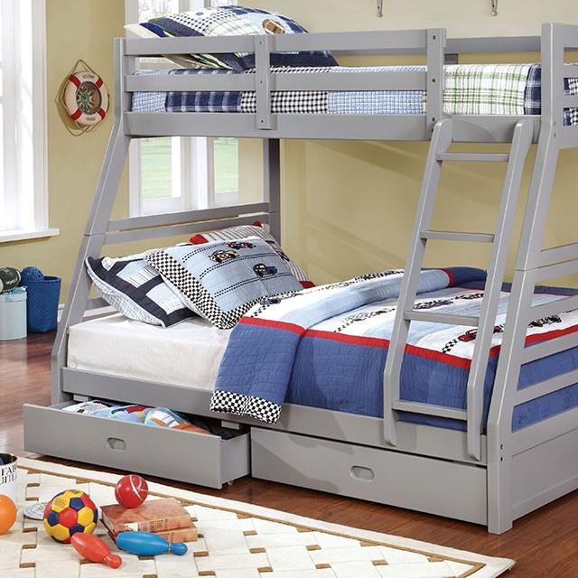 California II Cherry Twin/Full Bunk Bed w/ 2 Drawers Cherry, Walnut, Grey, &Oak - U&U Home Budget Furniture (Carteret, NJ)
