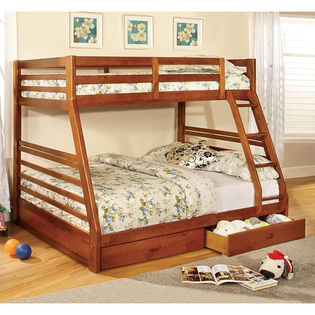 California II Cherry Twin/Full Bunk Bed w/ 2 Drawers Cherry, Walnut, Grey, &Oak - U&U Home Budget Furniture (Carteret, NJ)