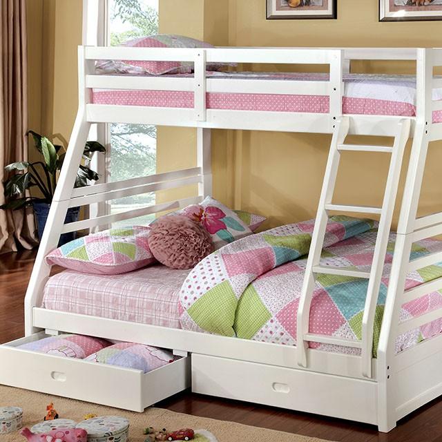 California II Cherry Twin/Full Bunk Bed w/ 2 Drawers Cherry, Walnut, Grey, &Oak - U&U Home Budget Furniture (Carteret, NJ)