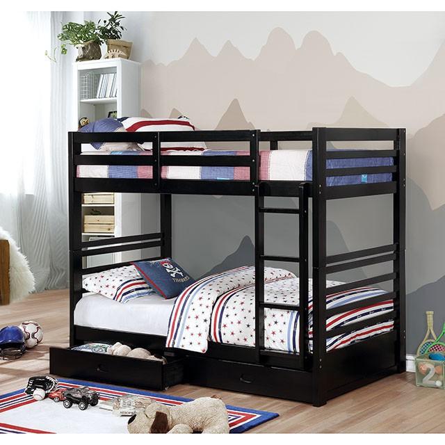 California Iv Black, Walnut, Gray, & White Twin/Twin Bunk Bed - U&U Home Budget Furniture (Carteret, NJ)