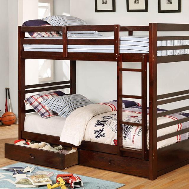 California Iv Black, Walnut, Gray, & White Twin/Twin Bunk Bed - U&U Home Budget Furniture (Carteret, NJ)