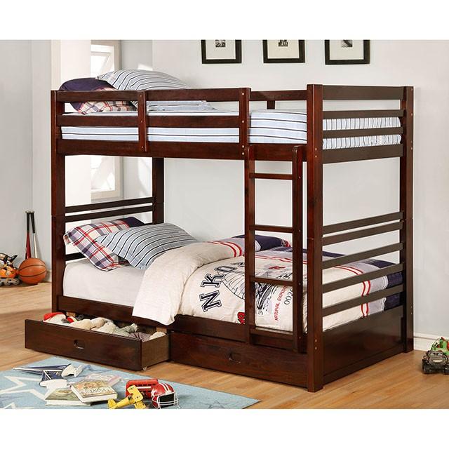 California Iv Black, Walnut, Gray, & White Twin/Twin Bunk Bed - U&U Home Budget Furniture (Carteret, NJ)