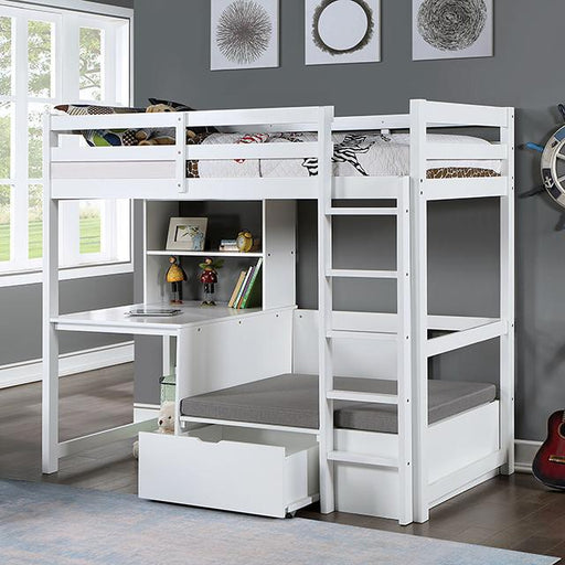CALLISTUS Twin Workstation Loft Bed, White & Gray - U&U Home Budget Furniture (Carteret, NJ)