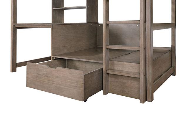 CALLISTUS Twin Workstation Loft Bed, White & Gray - U&U Home Budget Furniture (Carteret, NJ)