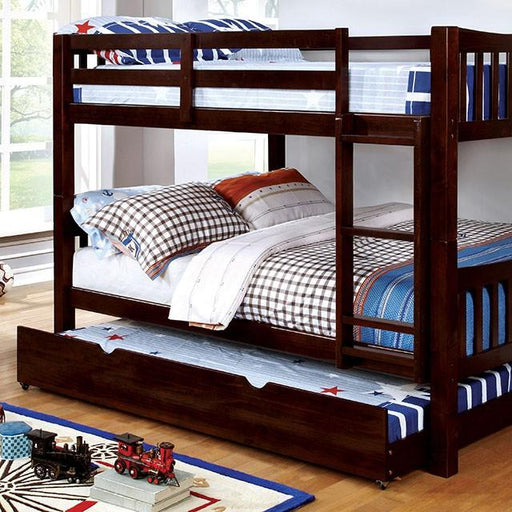 Cameron Dark Walnut, White & Gray Full/Full Bunk Bed - U&U Home Budget Furniture (Carteret, NJ)