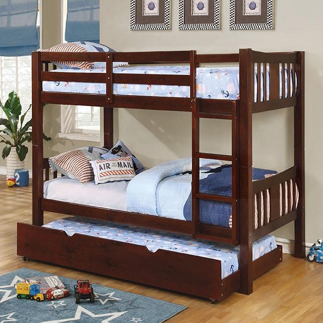 Cameron Dark Walnut, White & Gray Full/Full Bunk Bed - U&U Home Budget Furniture (Carteret, NJ)