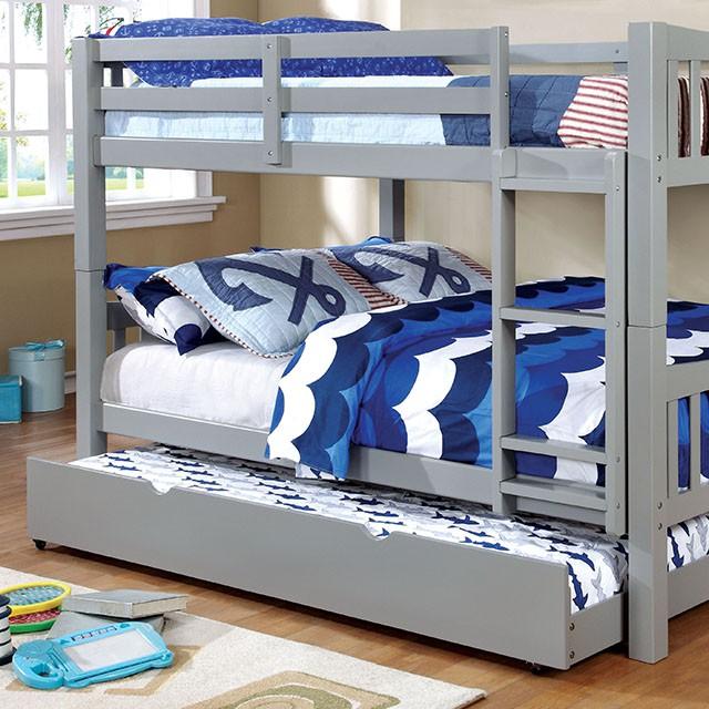 Cameron Dark Walnut, White & Gray Full/Full Bunk Bed - U&U Home Budget Furniture (Carteret, NJ)