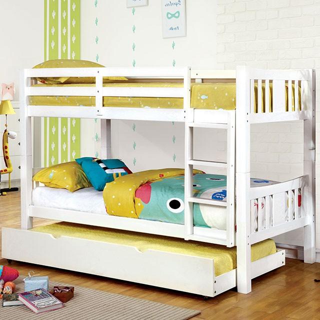 Cameron Dark Walnut, White & Gray Full/Full Bunk Bed - U&U Home Budget Furniture (Carteret, NJ)