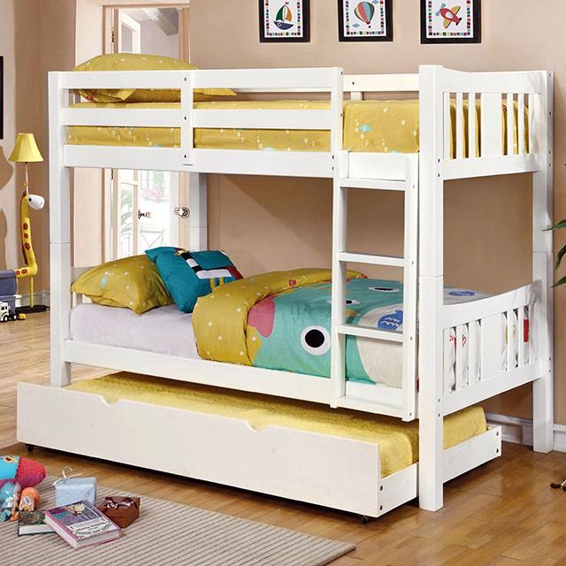 Cameron Dark Walnut, White & Gray Full/Full Bunk Bed - U&U Home Budget Furniture (Carteret, NJ)