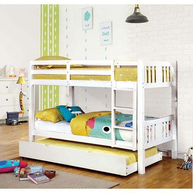 Cameron Dark Walnut, White & Gray Full/Full Bunk Bed - U&U Home Budget Furniture (Carteret, NJ)