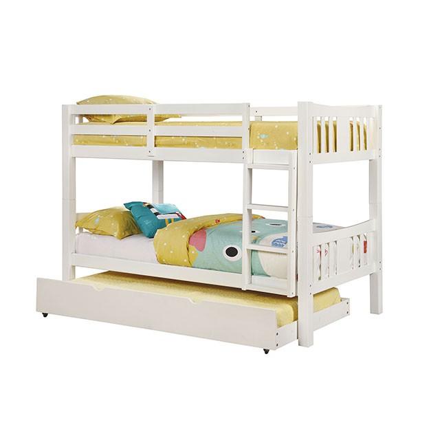 Cameron Dark Walnut, White & Gray Full/Full Bunk Bed - U&U Home Budget Furniture (Carteret, NJ)