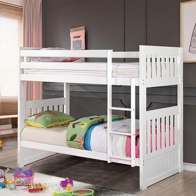CANBERRA II White Twin/Full Bunk Bed - U&U Home Budget Furniture (Carteret, NJ)
